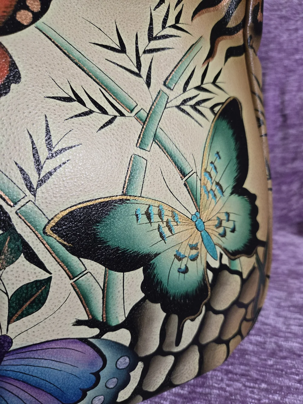 ANUSCHKA Tan Butterfly-Print Leather Hobo Shoulder Bag. NWT